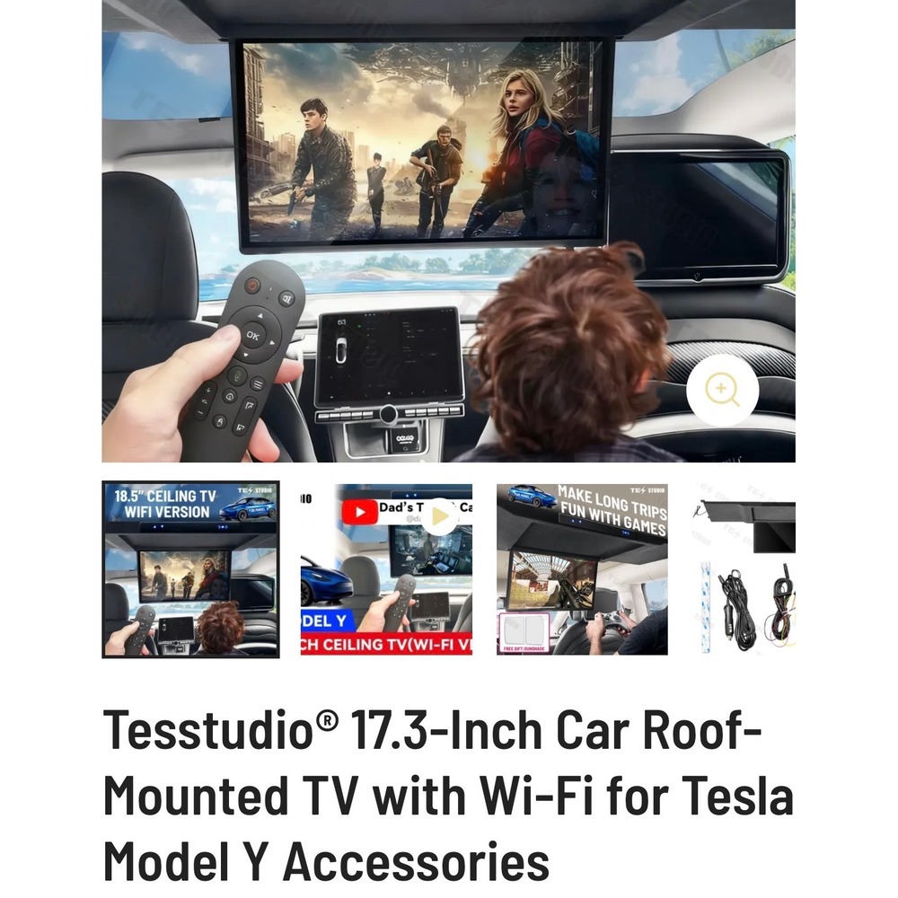 Tesstudio Car Roof TV Tesla Model Y 17.3" Black Wi-Fi Ceiling Monitor